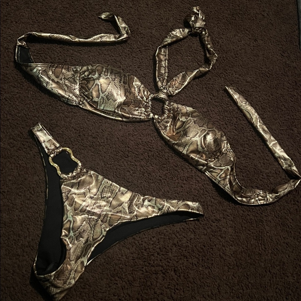 SHEIN Snake Print Bikini - Brown and Black